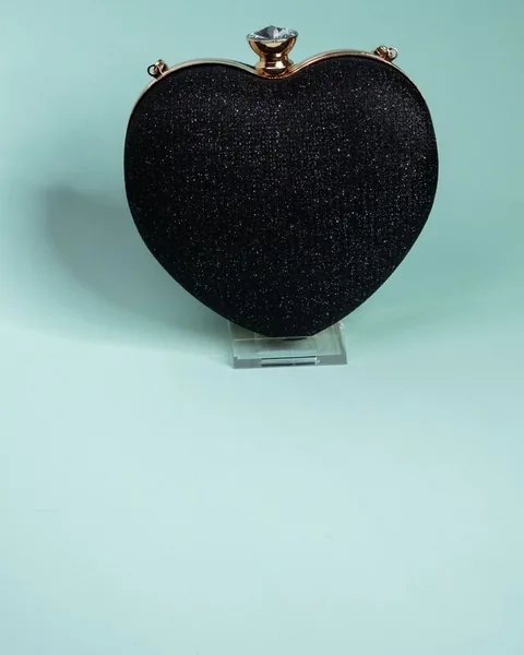 Glitter Heart Clutch, Black