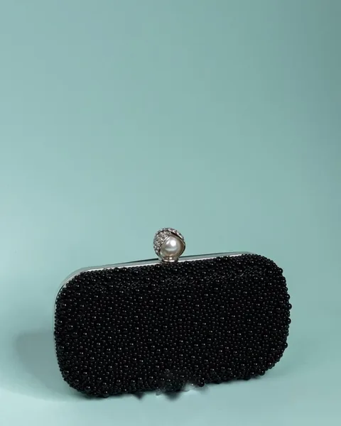 Beaded Box Clutch, Black