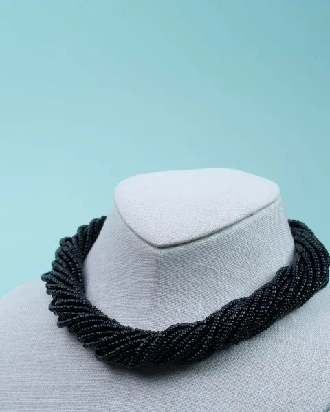 Twisted Bead Necklace, Black