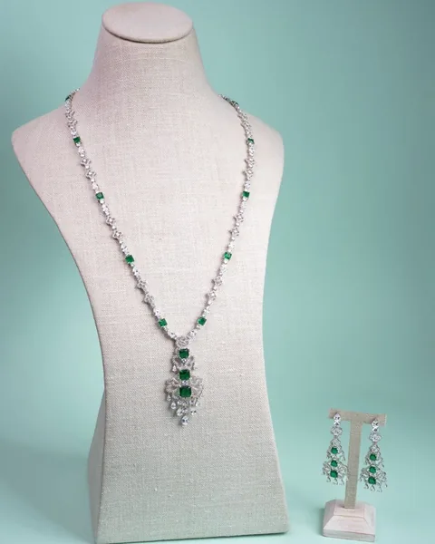 Crystal Drop Necklace Set, Emerald