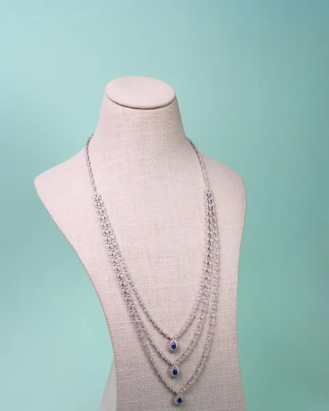 Triple-strand Crystal Necklace, Sapphire Drops
