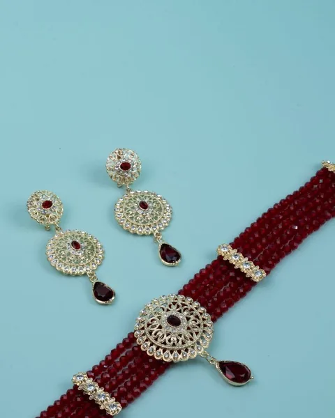 Bead Choker Set, Red
