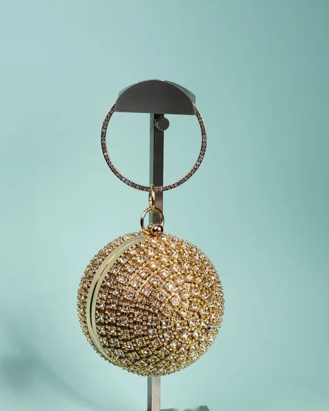 Crystal Sphere Bag with Ring Handle, Gold