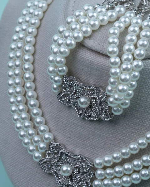 Pearl Necklace and Bracelet, Crystal Clasps