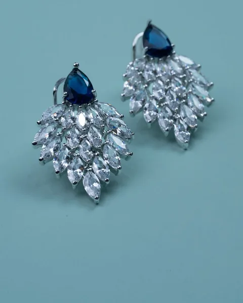 Crystal Leaf Earrings, Sapphire