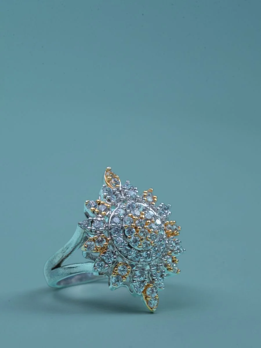 Crystal Starburst Ring, Silver