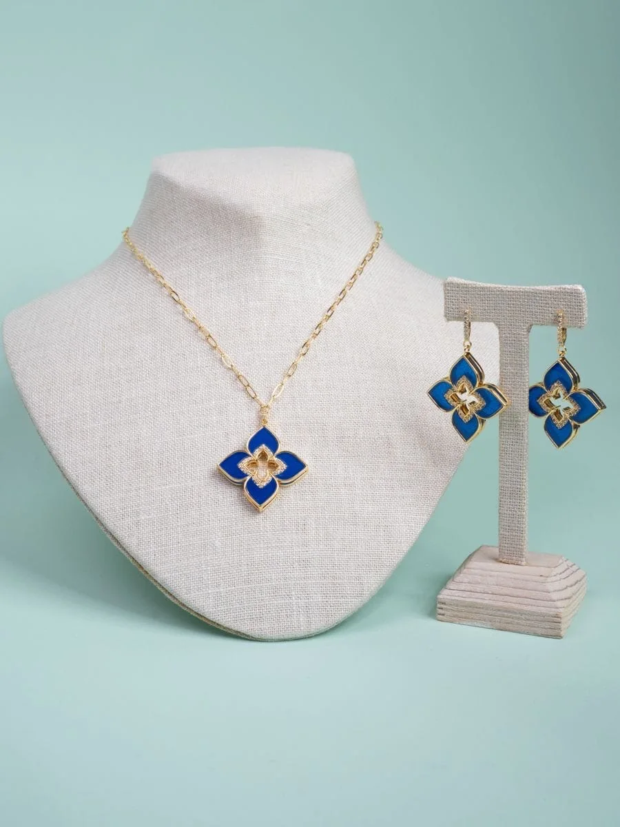 Enamel Clover Pendant Set, Blue