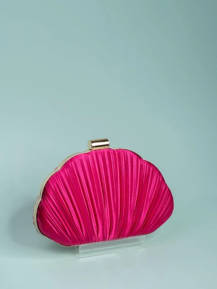 Pleated Satin Clutch, Fuchsia