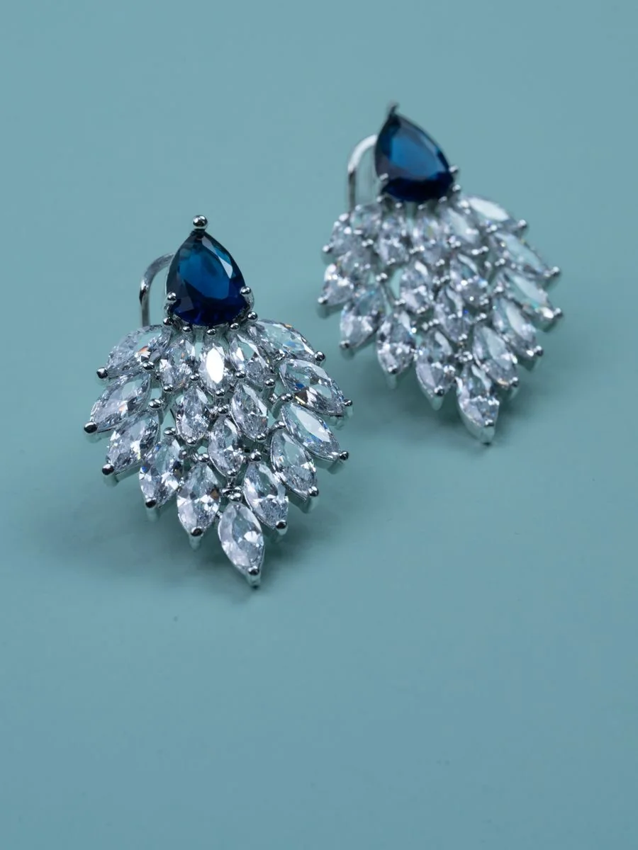 Crystal Leaf Earrings, Sapphire